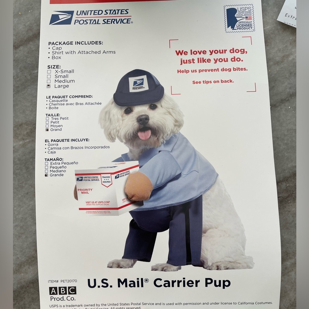 USPS Dog Costume Large